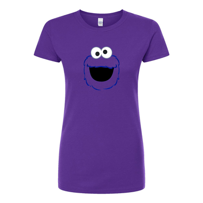 Women's Sesame Street Cookie Monster face Round Neck T-Shirt