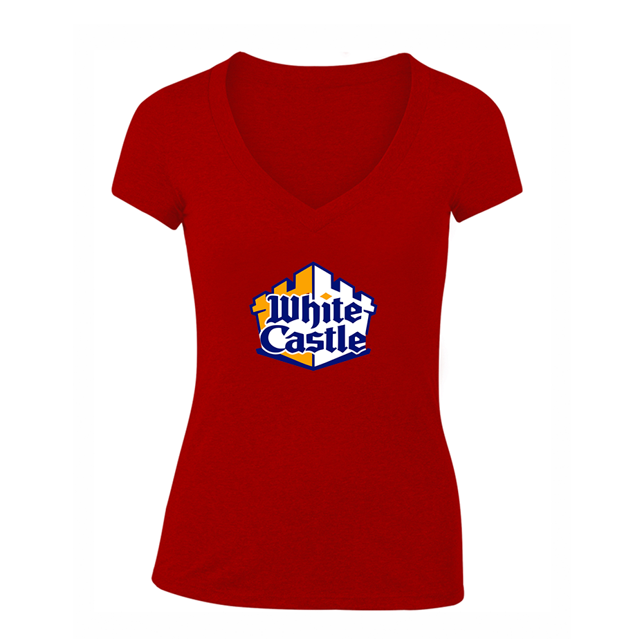 Women's White Castle V Neck T-Shirt