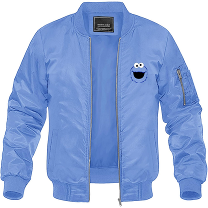 Men's Sesame Street Cookie Monster face Lightweight Bomber Jacket Windbreaker Softshell Varsity Jacket Coat