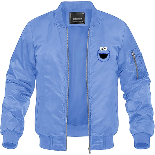 Men's Sesame Street Cookie Monster face Lightweight Bomber Jacket Windbreaker Softshell Varsity Jacket Coat
