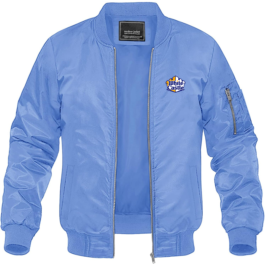 Men's White Castle Lightweight Bomber Jacket Windbreaker Softshell Varsity Jacket
