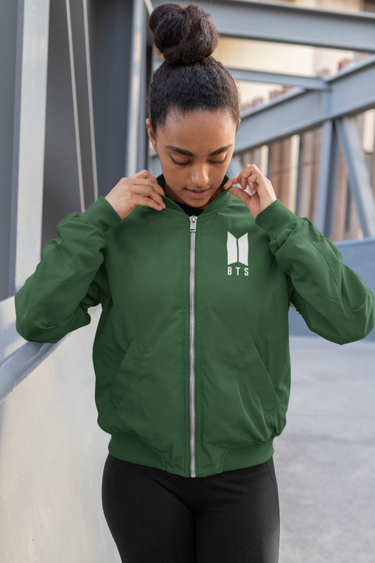 Women's BTS Premium Bomber Jacket with Polished Detailing and Functional Sleeve Pocket Modern Luxury Outerwear