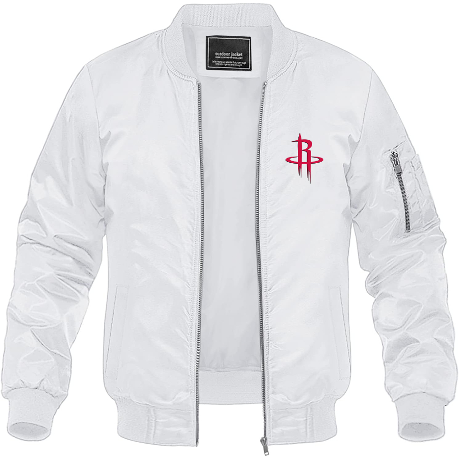 Men's Houston Rockets Lightweight Bomber Jacket Windbreaker Softshell Varsity Jacket Coat