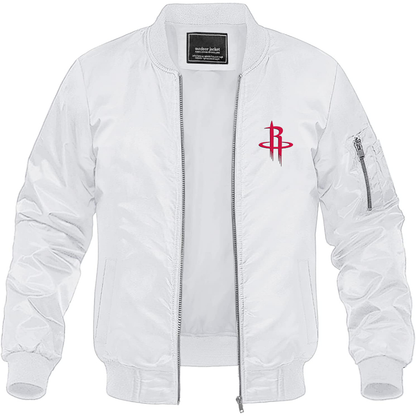 Men's Houston Rockets Lightweight Bomber Jacket Windbreaker Softshell Varsity Jacket Coat