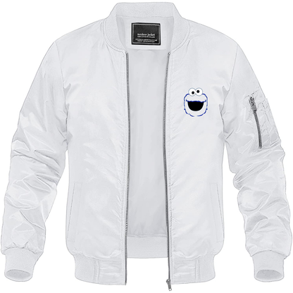 Men's Sesame Street Cookie Monster face Lightweight Bomber Jacket Windbreaker Softshell Varsity Jacket Coat