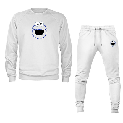 Unisex Sesame Street Cookie Monster face Crewneck Sweatshirt Joggers Suit